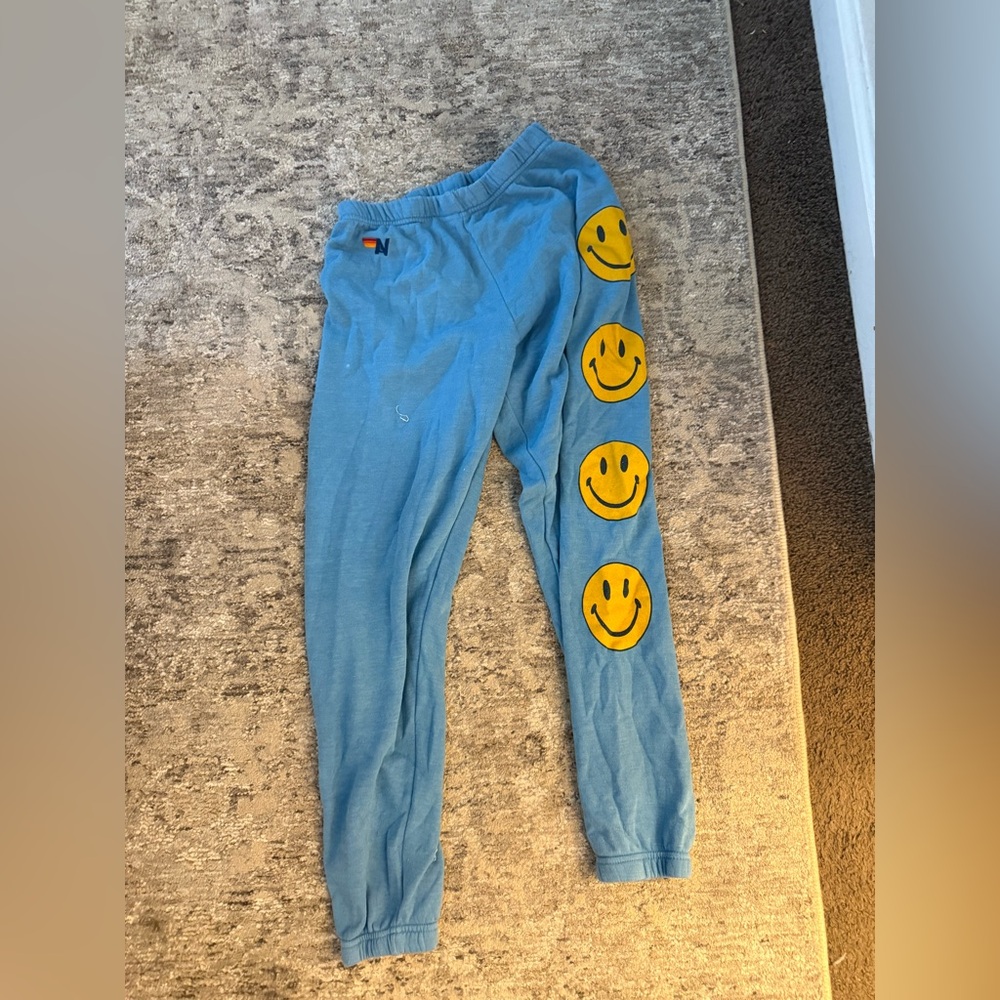 Aviator Nation Blue women’s joggers with Smiley Faces size small